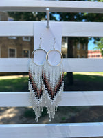 White Beaded Fringe Earrings Made by Carmen Tiger