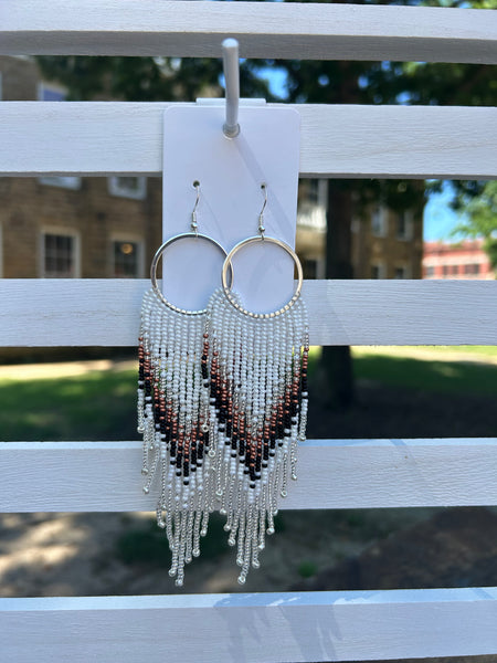 White Beaded Fringe Earrings Made by Carmen Tiger
