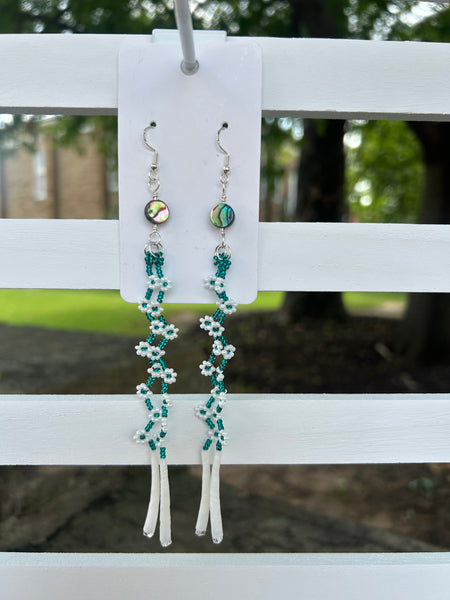 Daisy Chain Earrings With Dentalium Made by Carmen Tiger