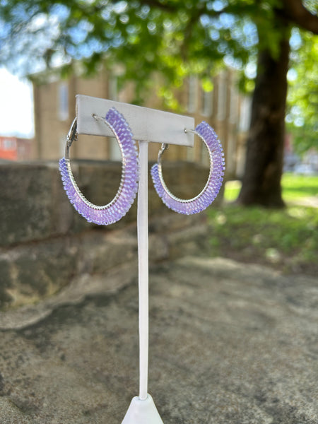 Beaded Hoop Earrings Made by Carmen Tiger (Lavender)