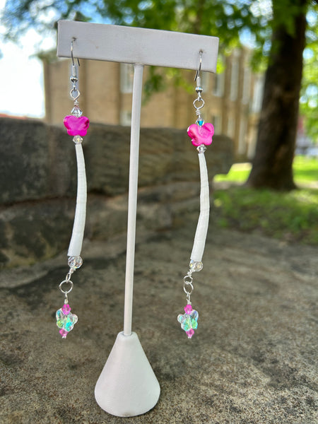 Dentalium Shell Earrings - 1 Strand Made by Carmen Tiger (Pink)