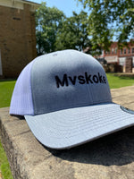 Mvskoke Heather Gray Snapback with White Mesh Six Panel Retro Truck Cap