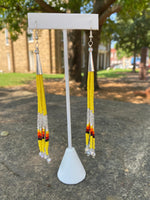 Six Strand Fringe Earrings with Cone Bead - Yellow