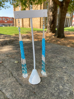 Six Strand Fringe Earrings with Cone Bead - Blue