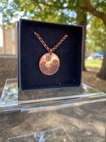 Tobacco Flower Copper Round Pendant Necklace - 1.00"