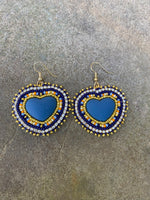 Beaded Matte Cab Earrings - Navy Blue