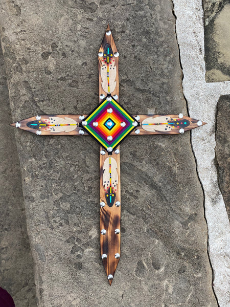 Small Wood Carved Cross - Yellow
