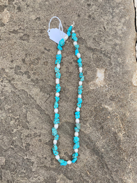 Chunky Turquoise Stone with Freshwater Pearl