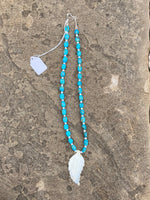 Kingman (USA) Turquoise with Shell Feather Centerpiece and Shell accent beads, Sterling Silver Hook Closure