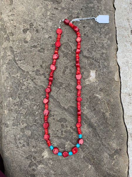 Red Chunky Coral with Kingman (USA) Turquoise Accent