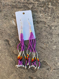 6 Strand Seed Bead Fringe Earrings W/Silver Cone (Various Colors)