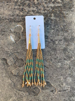 6 Strand Seed Bead Fringe Earrings W/Silver Cone (Various Colors)