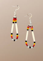 Bone and Bead Earrings - Silver with Firecolors
