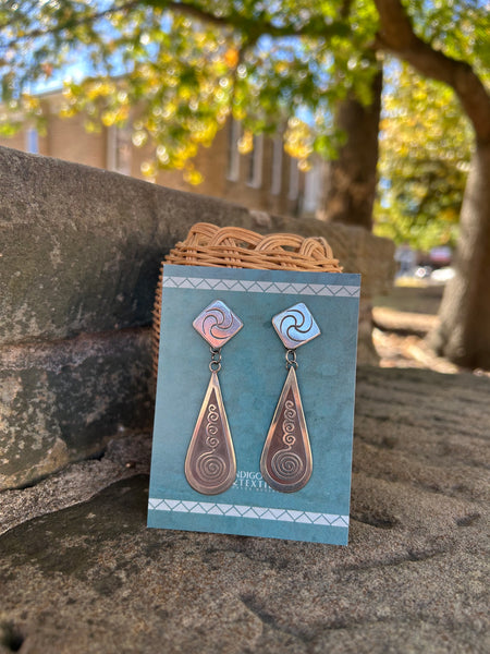 Crossing of Worlds, Sterling Silver Stud Dangle Darrings. Made By Mvskoke Artist, Amanda Rutland