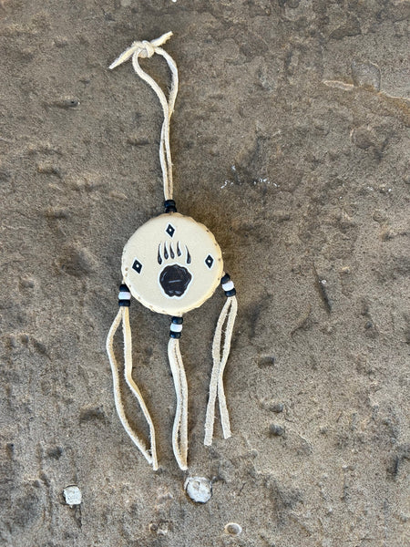 Mini Hand Drum with Painted Bear Paw Made by Richard Beaver