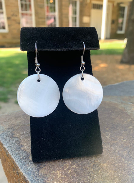 Mother of Pearl Dangle Earrings - 1.25 Inch Diameter