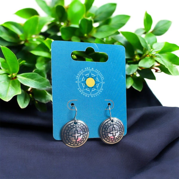 .75" Sterling Silver Red Town Earrings. Made By Mvskoke Artist, Amanda Rutland