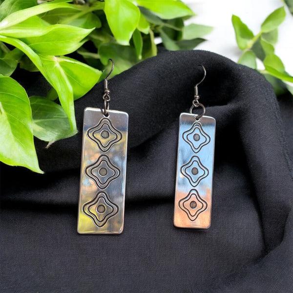 Sterling Silver, 4 Directions Diamond Design Earrings. Made By Mvskoke Artist, Amanda Rutland