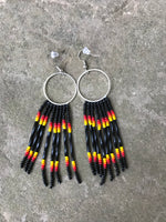 Beaded Fringe Earrings on 1 Inch Silver Metal Round Hanger (Various Colors Available)