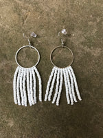 Beaded Fringe Earrings on 1 Inch Silver Metal Round Hanger (Various Colors Available)
