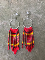 Beaded Fringe Earrings on 1 Inch Silver Metal Round Hanger (Various Colors Available)