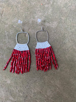 Beaded Fringe Earrings on ¾ Inch Silver Metal Square Hanger