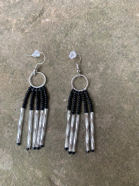 Breaded Fringe Earrings on ½ Inch Silver Metal Round Hanger