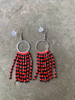 Beaded Fringe Earrings on 5/8 Inch Metal Silver Round Hanger (Various Colors Available)