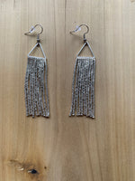 Beaded Fringe Earrings on 1/2 Inch Silver Metal Triangle Hanger (Various Colors Available)