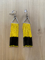 Beaded Fringe Earrings on 1/2 Inch Silver Metal Triangle Hanger (Various Colors Available)