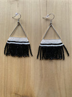 Beaded Fringe Earrings on 1 Inch Silver Metal Triangle Hanger (Various Colors Available)