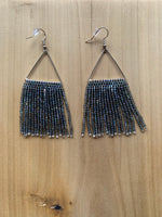 Beaded Fringe Earrings on 1 Inch Silver Metal Triangle Hanger (Various Colors Available)