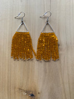 Beaded Fringe Earrings on 5/8 Inch Silver Metal Triangle Hanger (Various Colors Available)