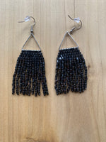 Beaded Fringe Earrings on 5/8 Inch Silver Metal Triangle Hanger (Various Colors Available)