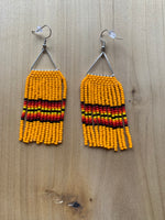 Beaded Fringe Earrings on 5/8 Inch Silver Metal Triangle Hanger (Various Colors Available)