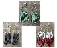 Beaded Fringe Earrings on ¾ Inch Silver Metal Round Hanger (Various Colors Available)