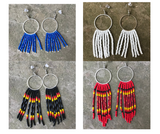 Beaded Fringe Earrings on 1 Inch Silver Metal Round Hanger (Various Colors Available)
