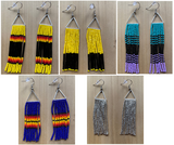 Beaded Fringe Earrings on 1/2 Inch Silver Metal Triangle Hanger (Various Colors Available)