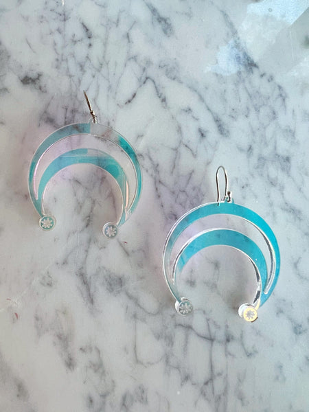 Acrylic Laser Cut Naja Earrings - Iridescent