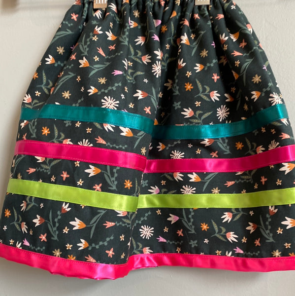 Black Floral Little Girl's Ribbon Skirt