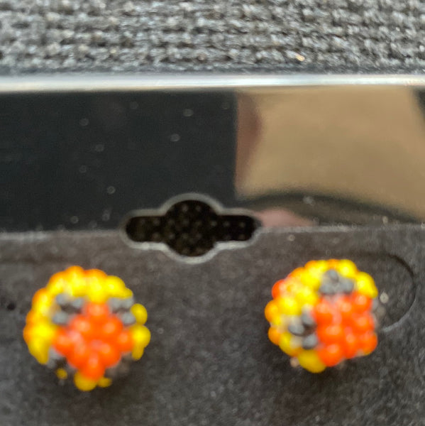 Beaded Fringe Stud Earrings with Blue Black and Orange Beads  Gayle Dowell