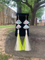 Black Mother of Pearl and Horse Hair Tassels Earrings